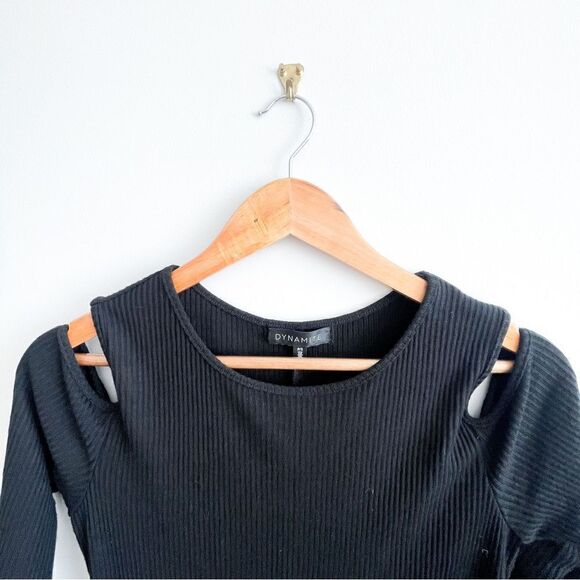 Dynamite Dress Bodycon Cold Shoulder Midi Black Ribbed Women's S - Picture 3 of 8